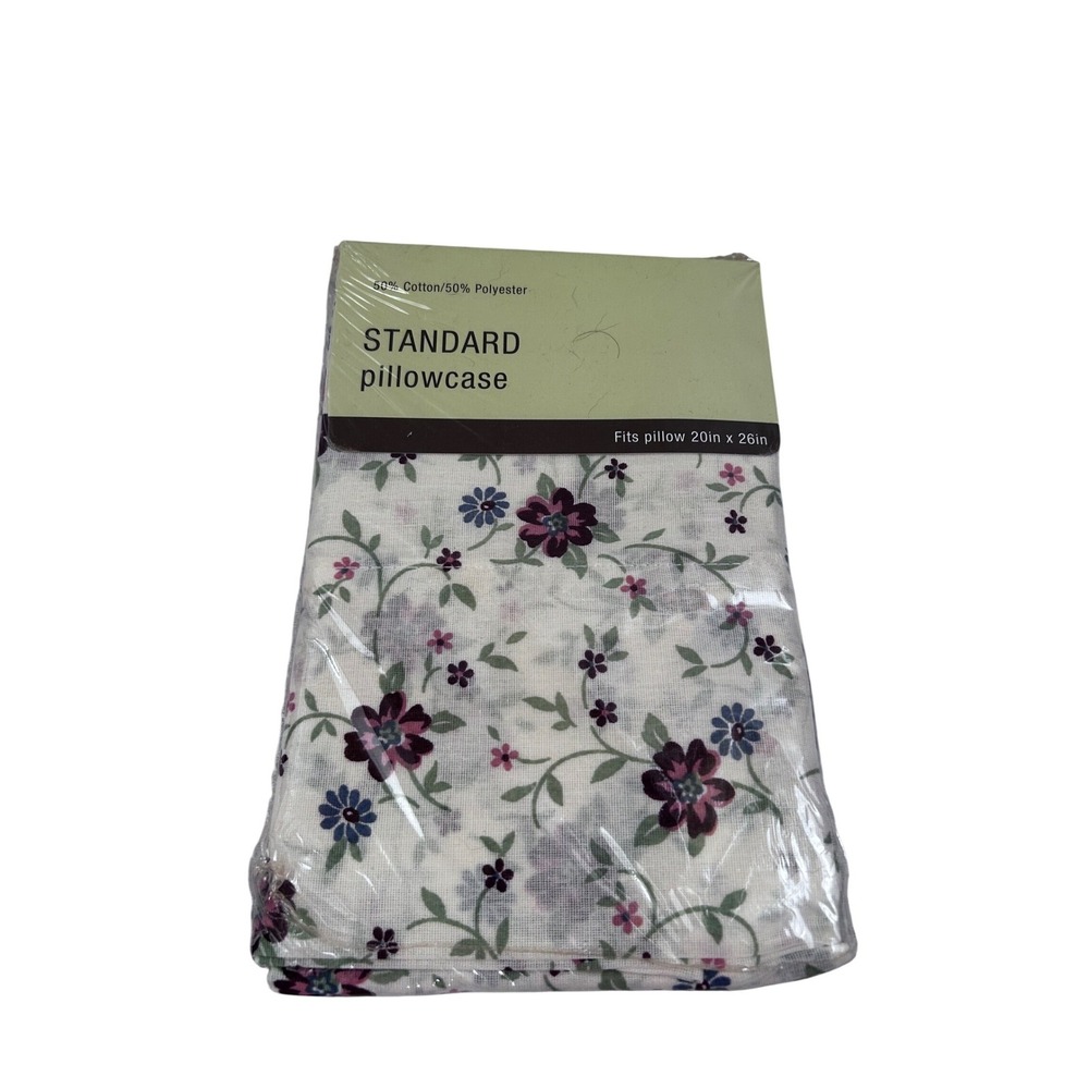 Walmart Estelle Standard Pillowcase 20x30 White Purple Floral Vintage Bedding